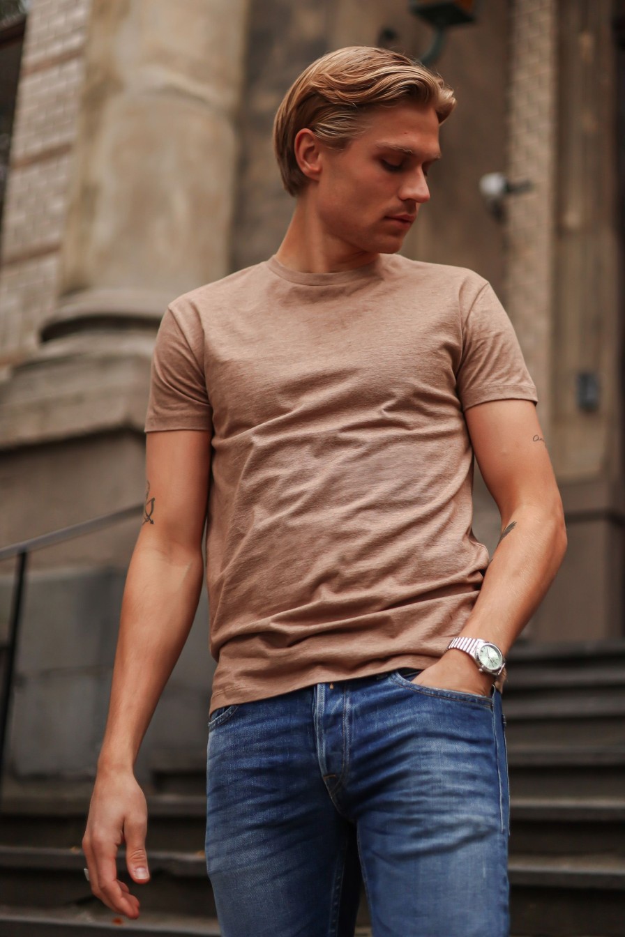 Mann Samsøe Samsøe T-Skjorter | Kronos O-N Stripe 27,Beige Mel