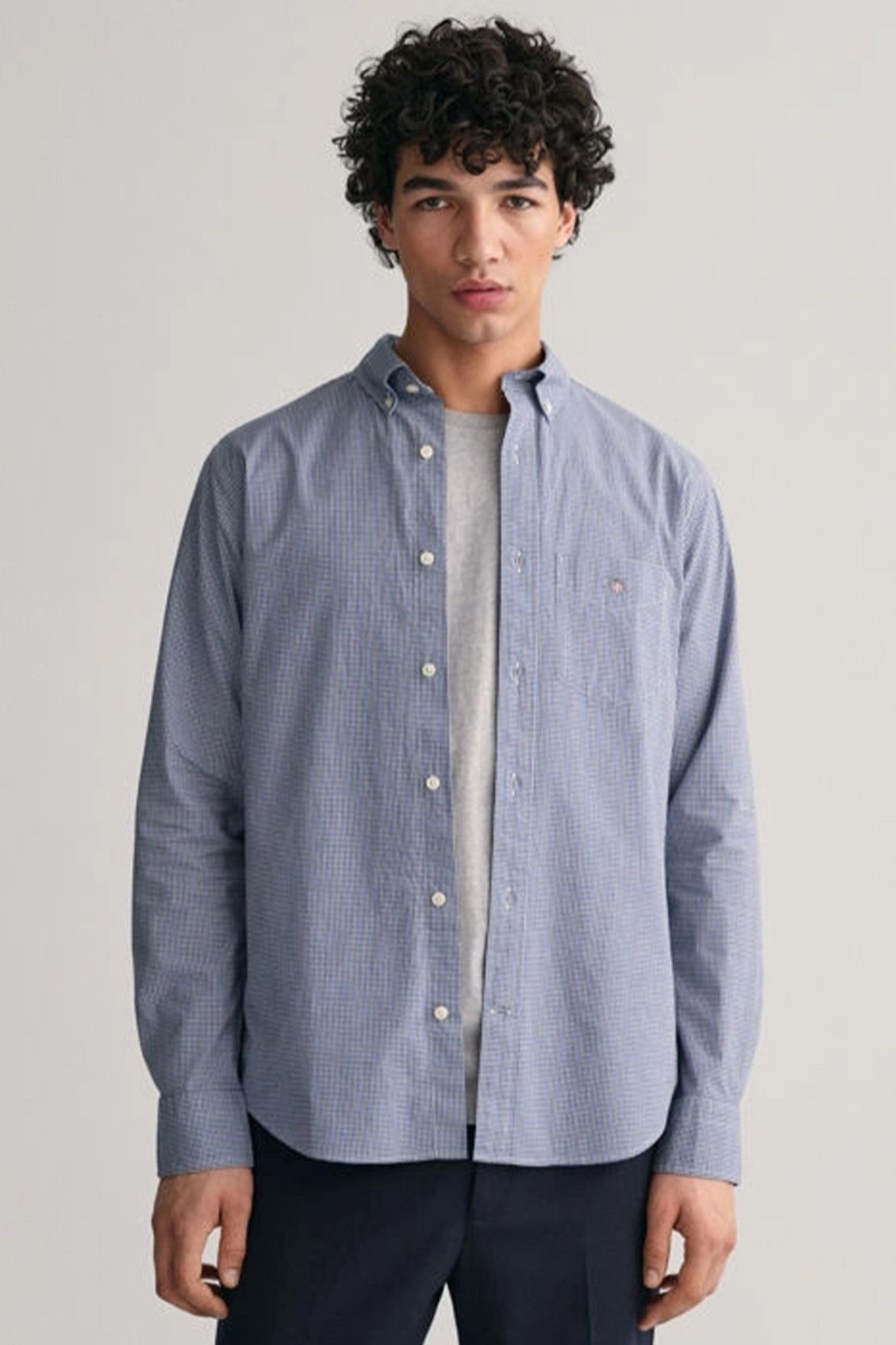Mann Gant Hverdagsskjorter | Reg Poplin Micro Check Shirt,College Blue