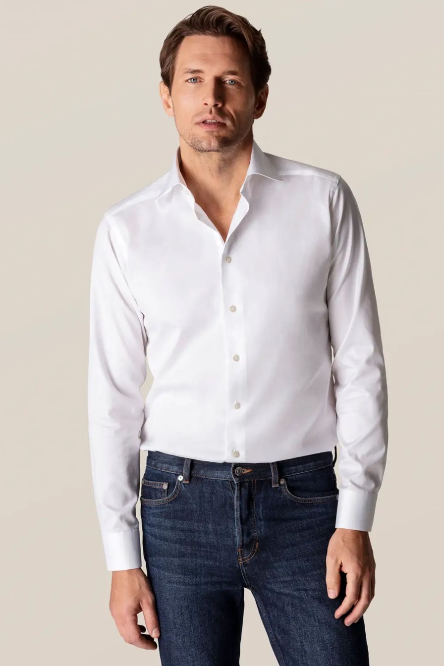 Mann Eton Skjorter | White Signature Twill Shirt Slim,Hvit